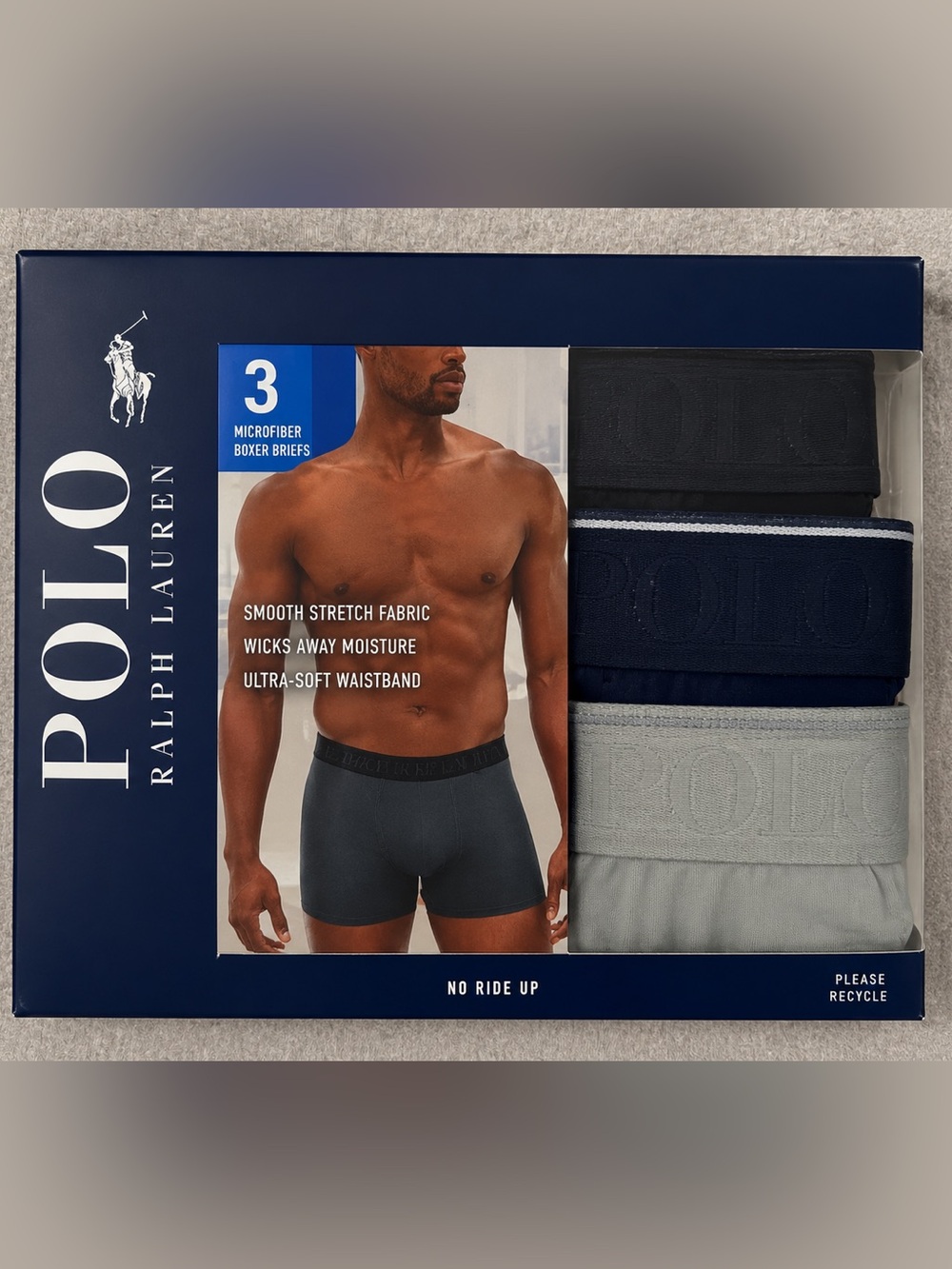 Ralph Lauren Boxer Briefs 3-Pack in Navy, Black & Gray